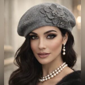 Elegant Betmar Gray 80% Wool Floral Women's Barrette